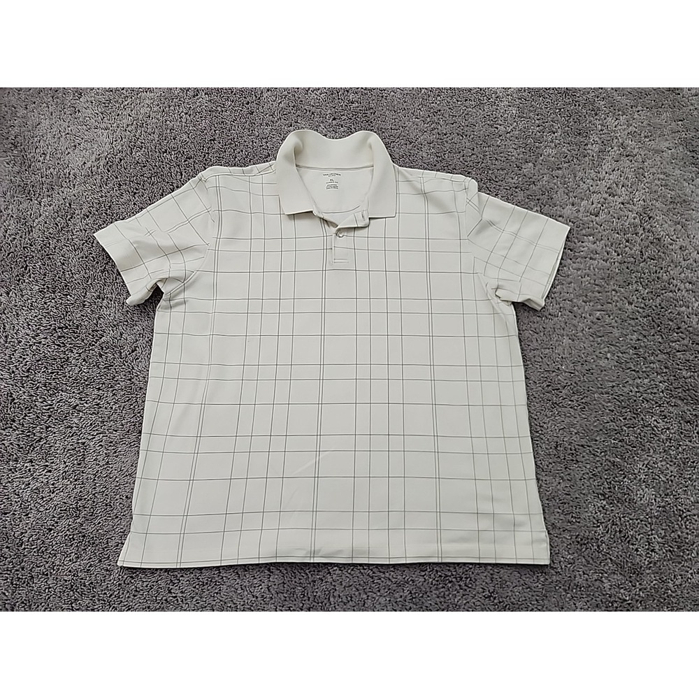 Van Heusen Flex Men's XL‎ Classic Fit Grid Polo Shirt Short Sleeve White Beige